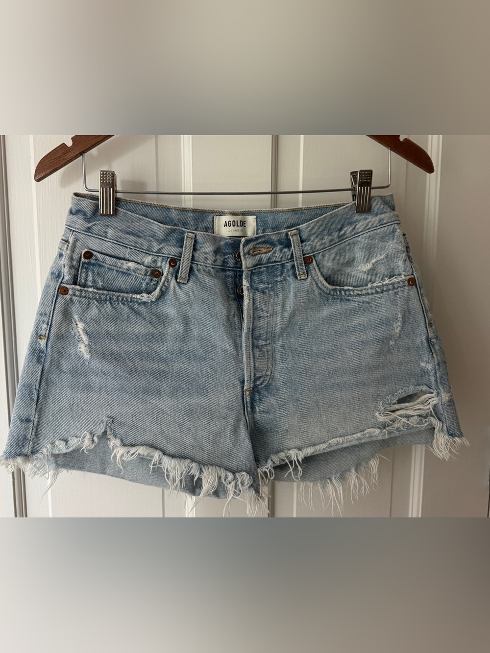 Agolde Parker Light Wash Distressed Denim Shorts